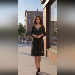 Aller Simplement Embroidered black dress, size medium